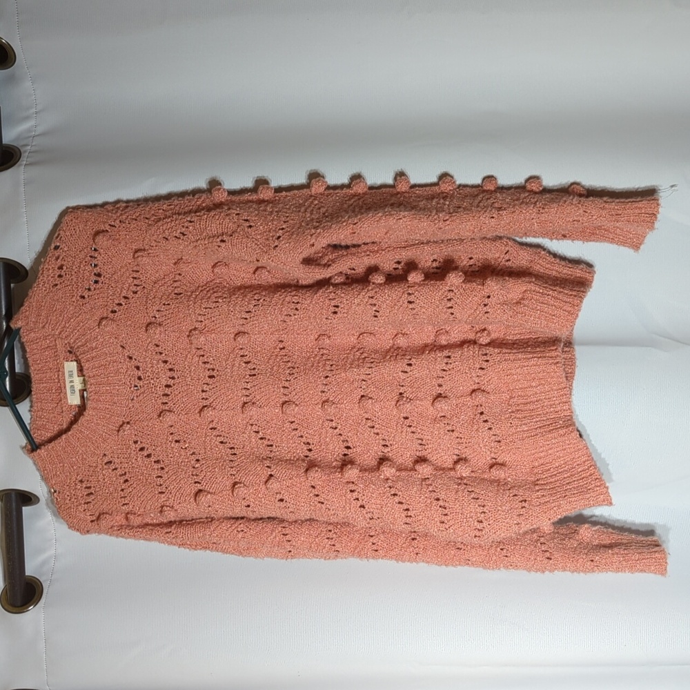 Boho Cottagecore Peach Open knit bobble long sleeve Sweater NEW Size large
